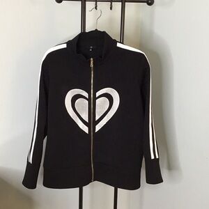 Black and White Heart Scubaknit zip-up  Jacket